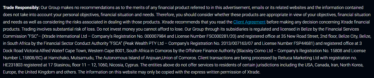 Xtrade License Review