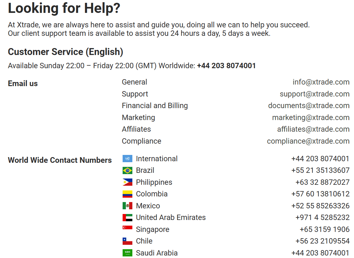 Xtrade Support Review