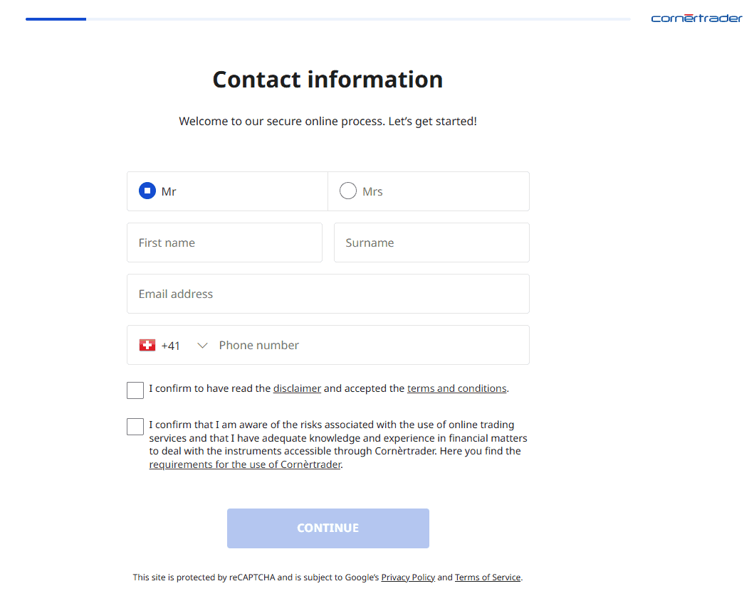Cornertrader Account Opening Review