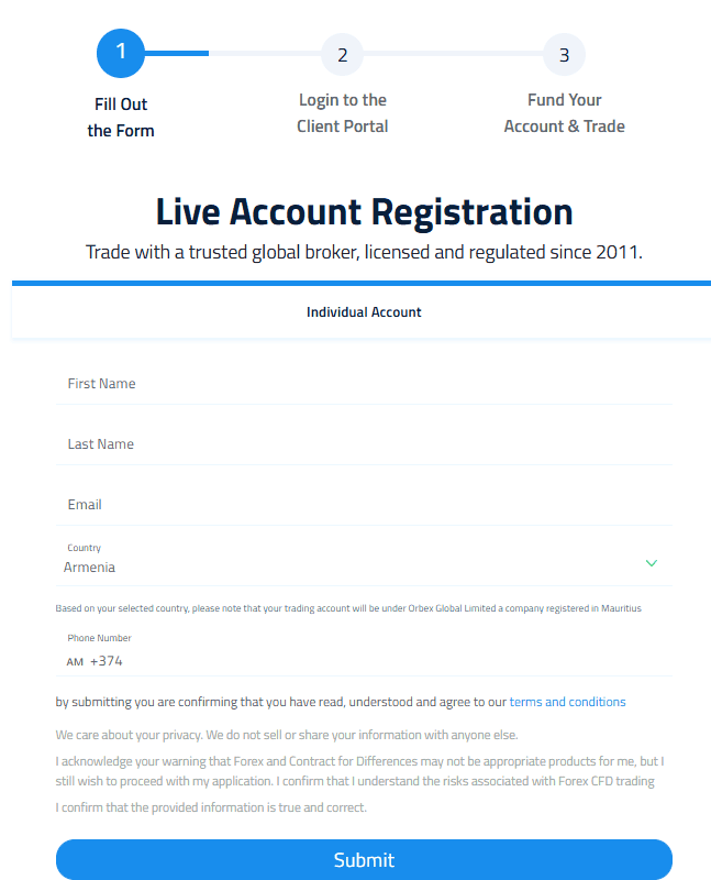 Orbex Account Opening Review