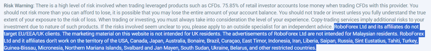 RoboForex Restricted Regions