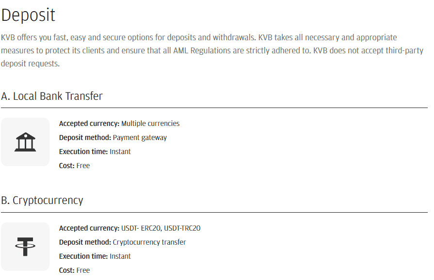 KVB Global Deposits and Withdrawals Review
