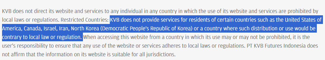 KVB Global Restricted Regions