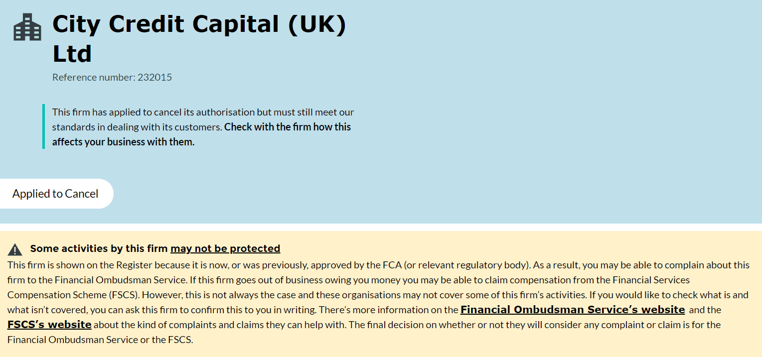 FCA License Canceled