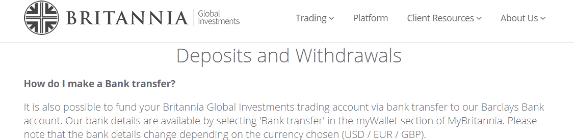 Britannia Global Investments deposit Britannia Global Investments deposit