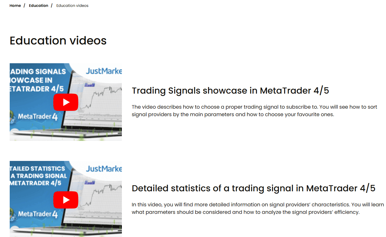 JustMarkets Education Review