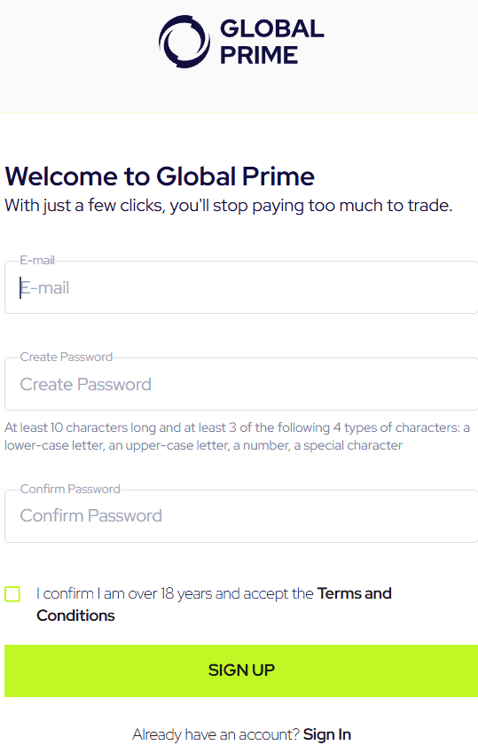 Global Prime Account Opening Review