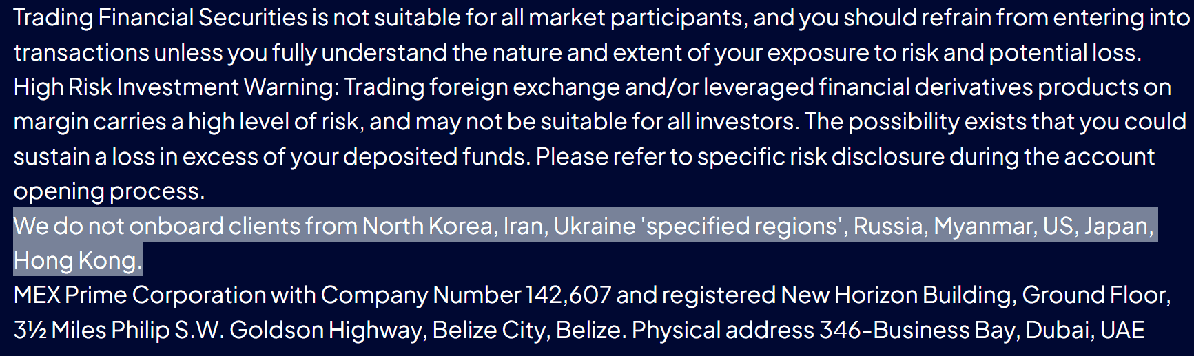 MEX Exchange Restricted Regions Review