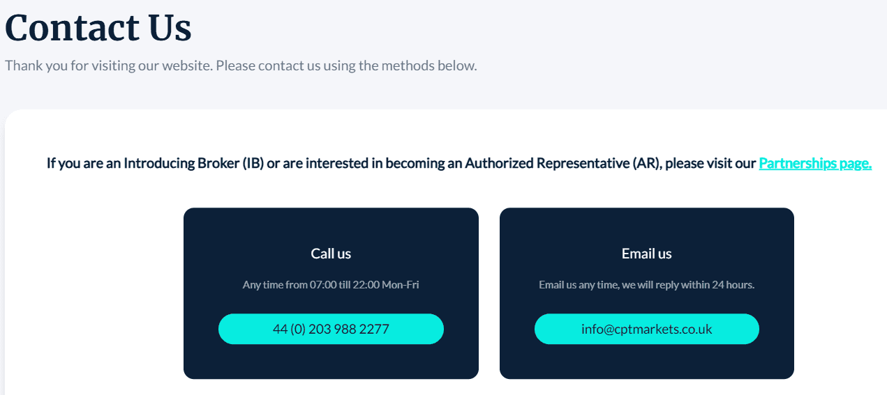 CPT Markets UK Support Review