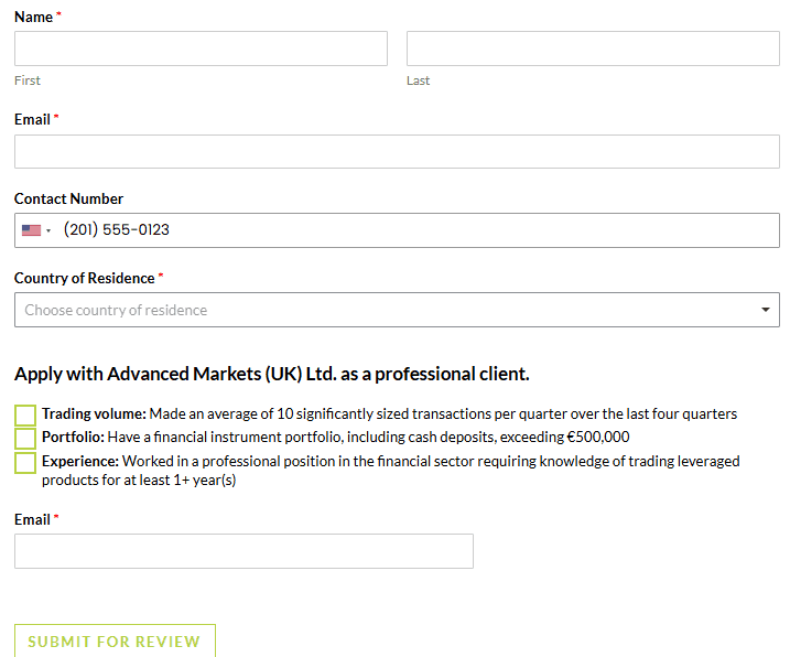 Advanced Markets Account Opening Review