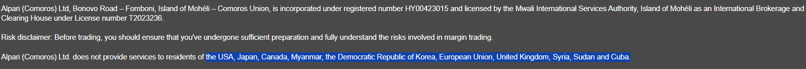 Alpari Restricted Regions Review