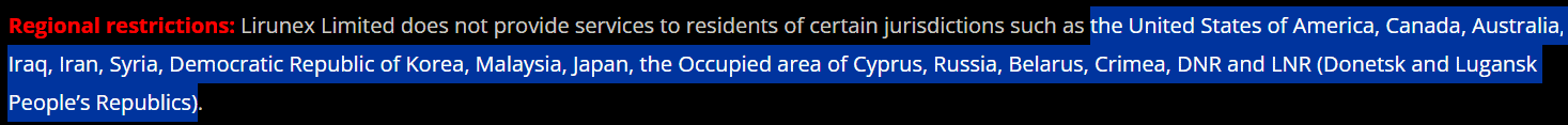 Lirunex Restricted Countries Review