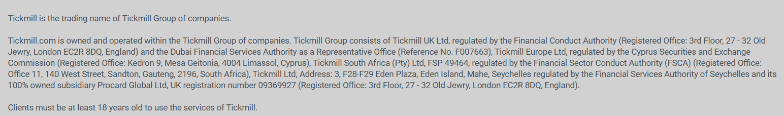 Tickmill License Review