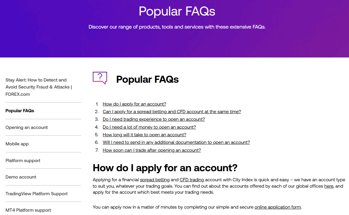 City Index Support Review