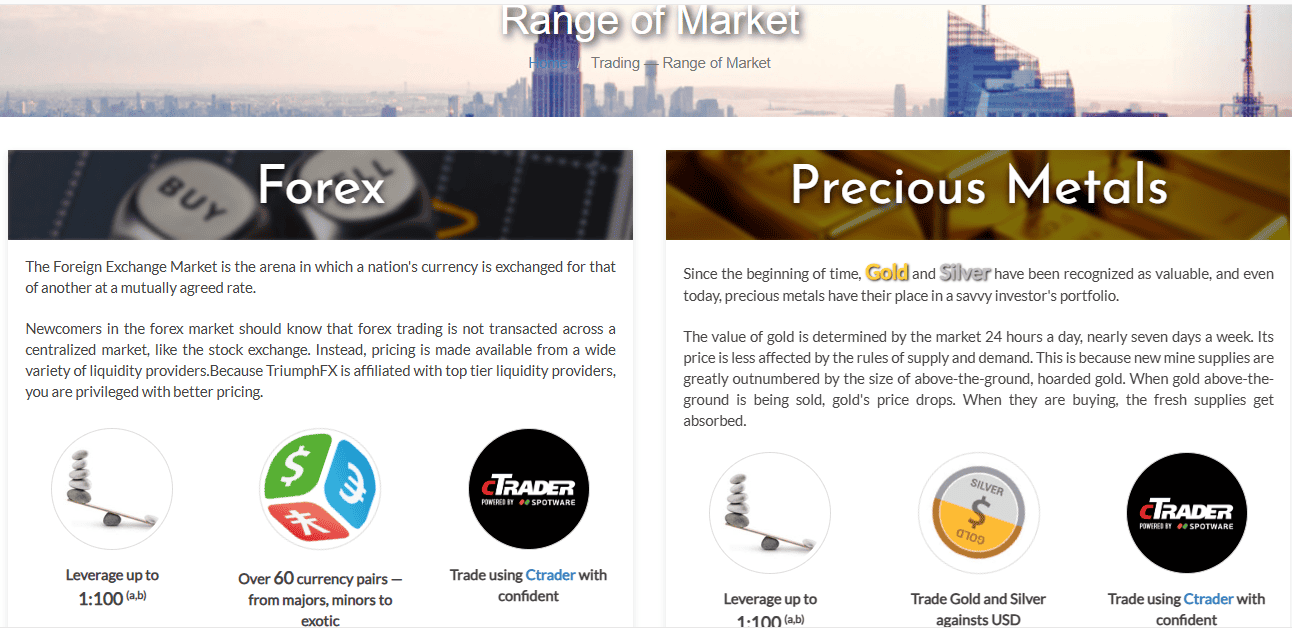 TriumphFX Trading Instruments Review