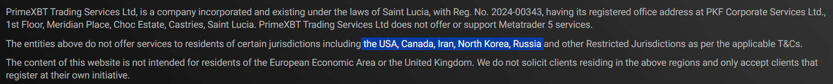 PrimeXBT Restricted Regions Review