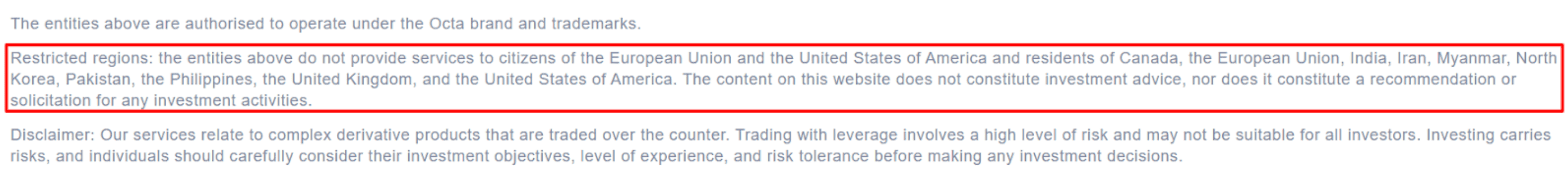 OctaFx Region Restrictions