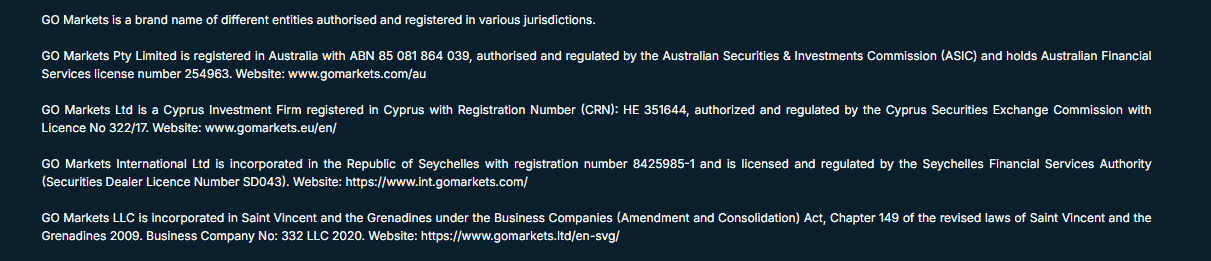 GO Markets Licenses Review