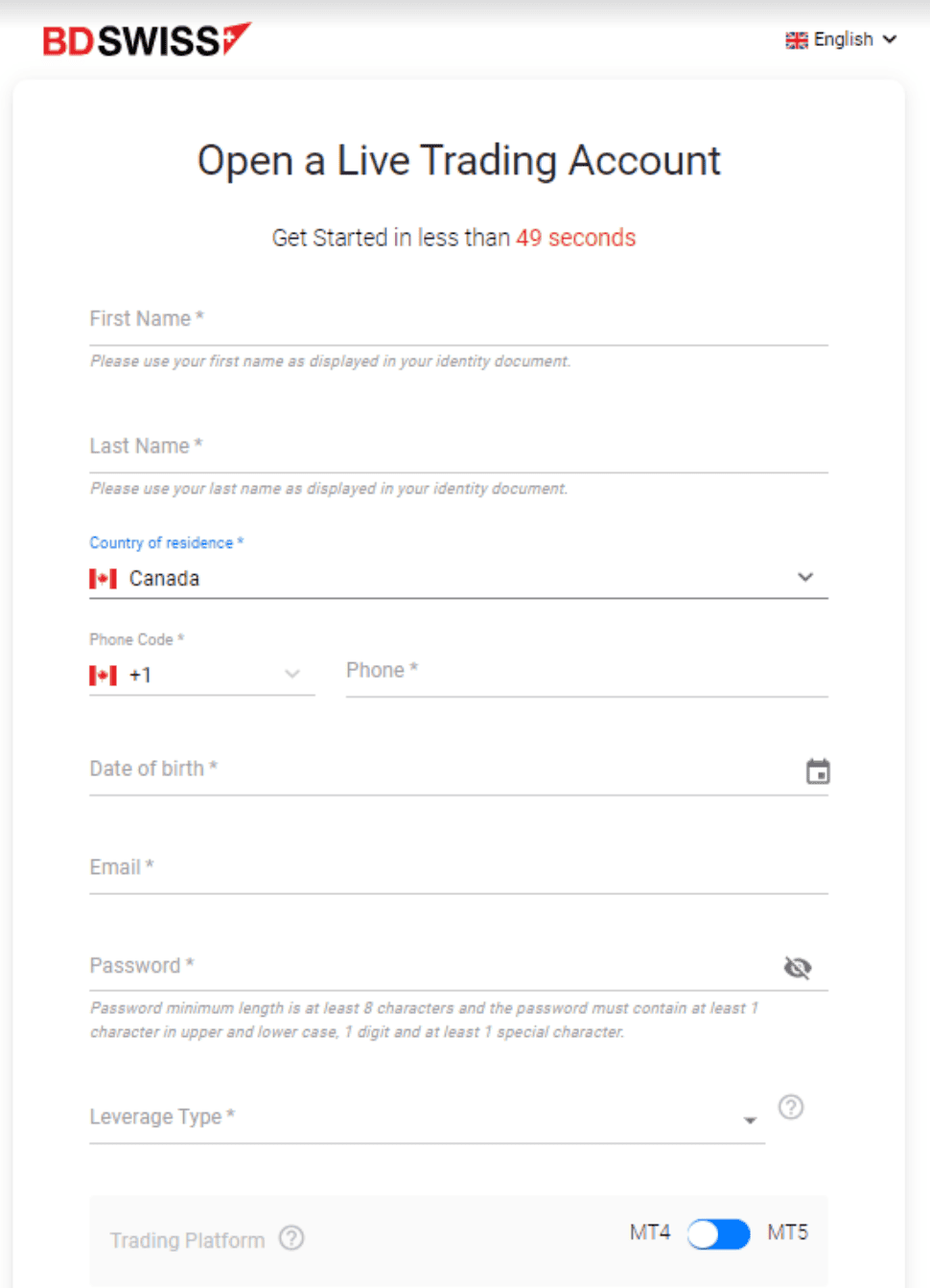 BDSwiss Live Account Opening Review