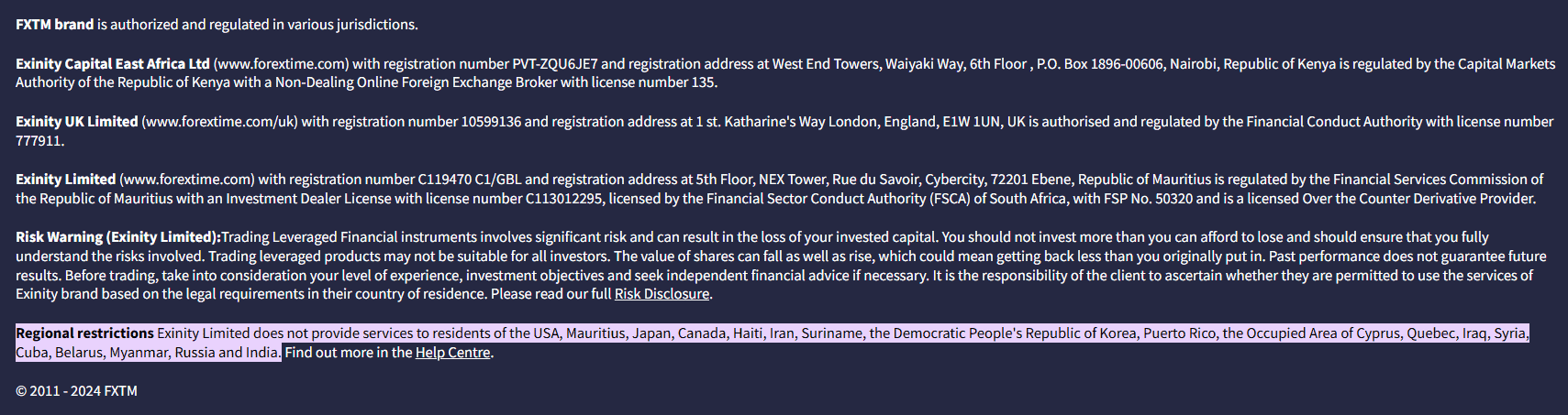 FXTM Restricted Regions Review