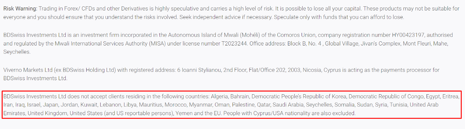 BDSwiss Region Restrictions