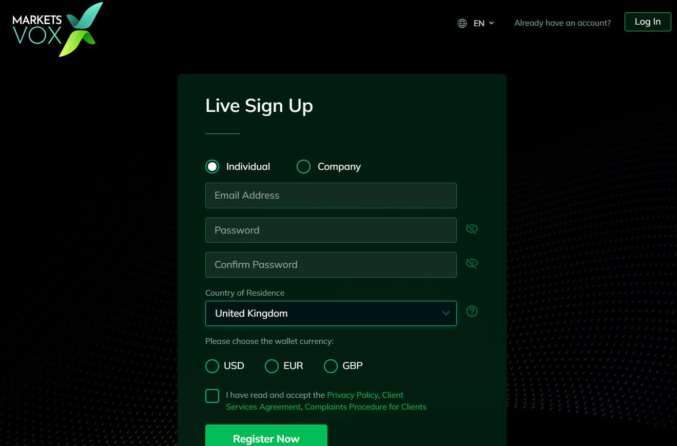 MarketsVox Account Opening Review