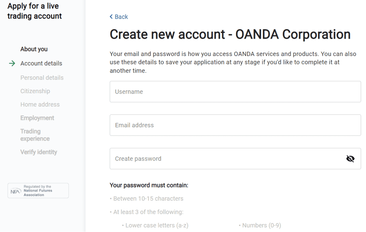 OANDA US Live Account Opening