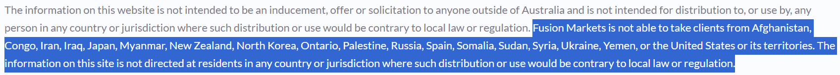 Fusion Markets Restricted Regions Review