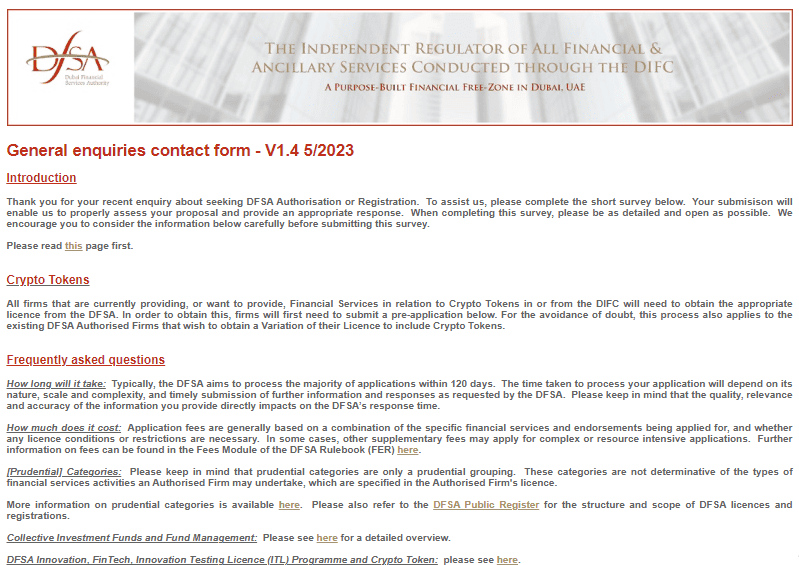 DFSA Customer Support Service