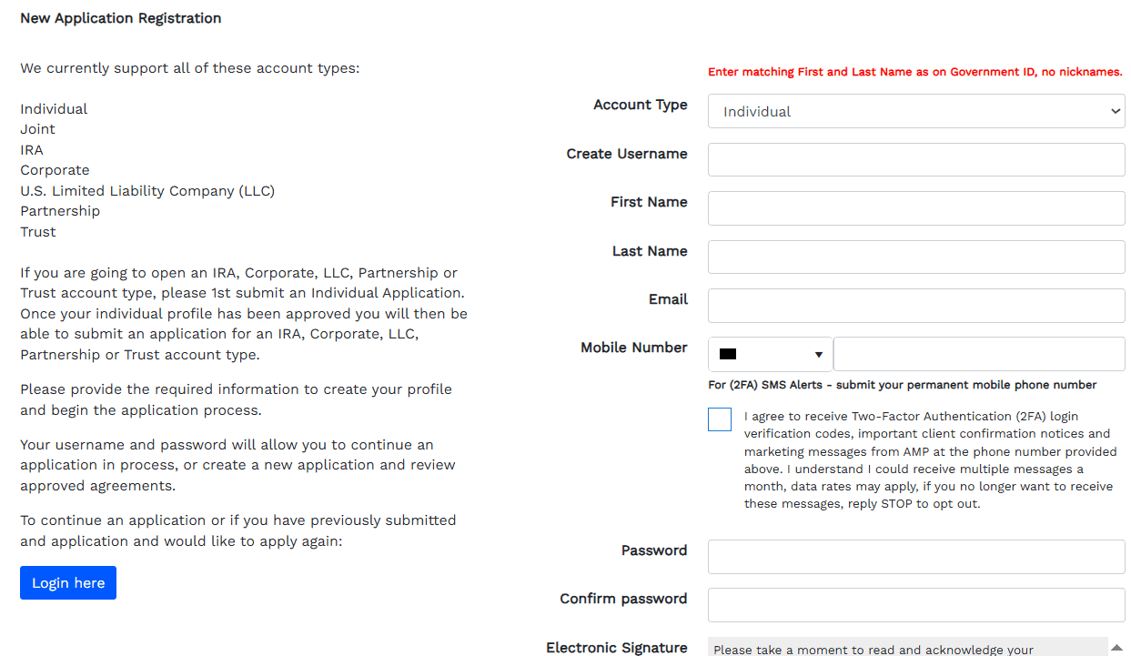 AMP Account Opening Review