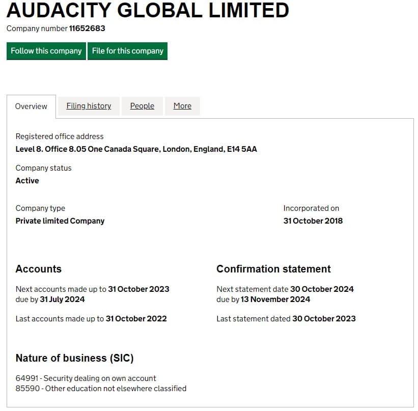 Audacity Capital Registration