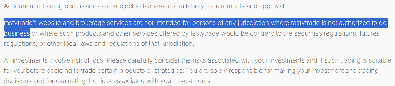 TastyTrade Restricted Countries Review