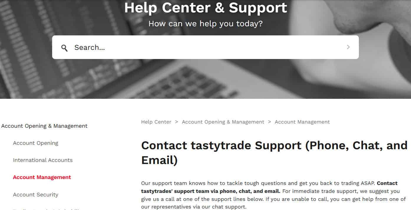 TastyTrade Support Review