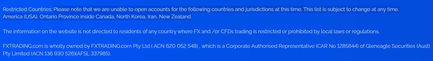 FXTrading Restricted Regions Review