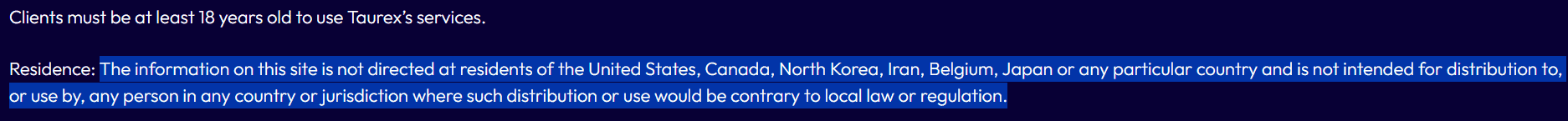 Taurex Restricted Regions Review