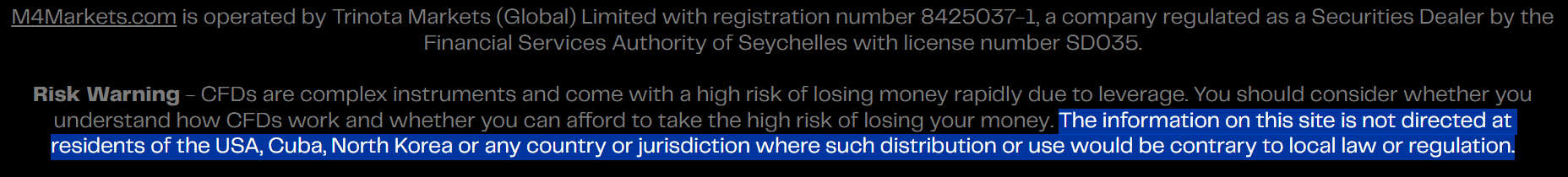 M4Markets Restricted Regions Review